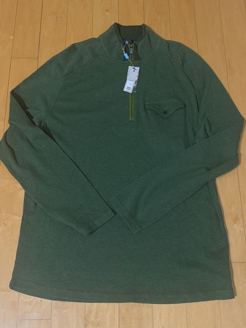 Men's Olive Green Quarter-Zip Pullover Hoodie with Chest Pocket